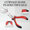 A pair of red and black curved nose pliers used for hair extension installation, showing details of the iron nickel alloy and