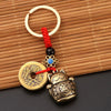 Vintage Lucky Cat Keychain with Five Emperors Coins