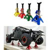 A set of six 1/10 scale metal RC jack stands in various colors including yellow, red, green, and blue.