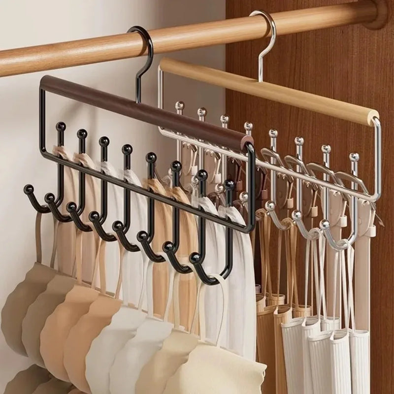 Wall-Mounted 8-Hook Organizer Rack (Iron & Wood)