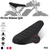 Black PVC motorcycle seat cover for Ridstar Q20 featuring anti-slip particles and durable material.