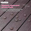 Close-up of dark brown wood-grain surface showing water-resistant and moisture-proof features.