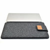 A gray felt laptop sleeve case with a white laptop visible above it.