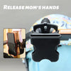 Black silicone mount designed to release a mother's hands, used for holding phones or cups in a stroller.