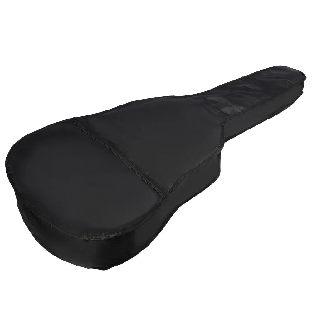 Black padded soft case for a classical acoustic guitar with a removable shoulder strap
