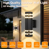 Modern up and down LED wall sconce providing bright outdoor lighting with all-weather resistance.