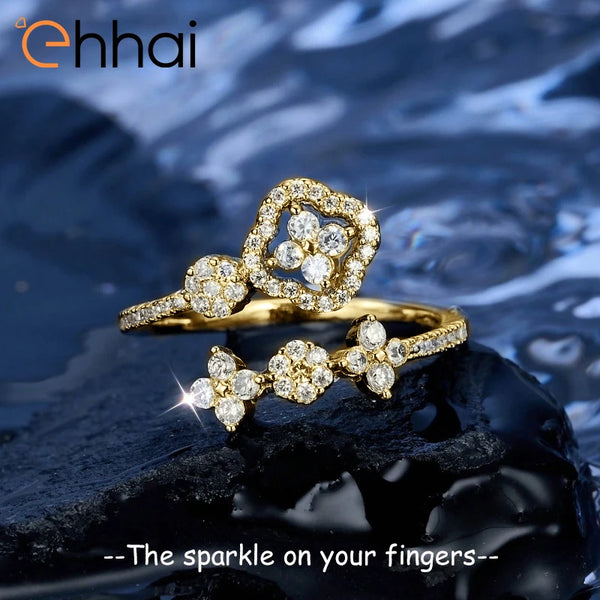 Asymmetrical Clover Moissanite Ring in 14K Gold Filled