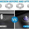 Comparison showing a car door lock pull before and after installation of crystal rhinestone covers