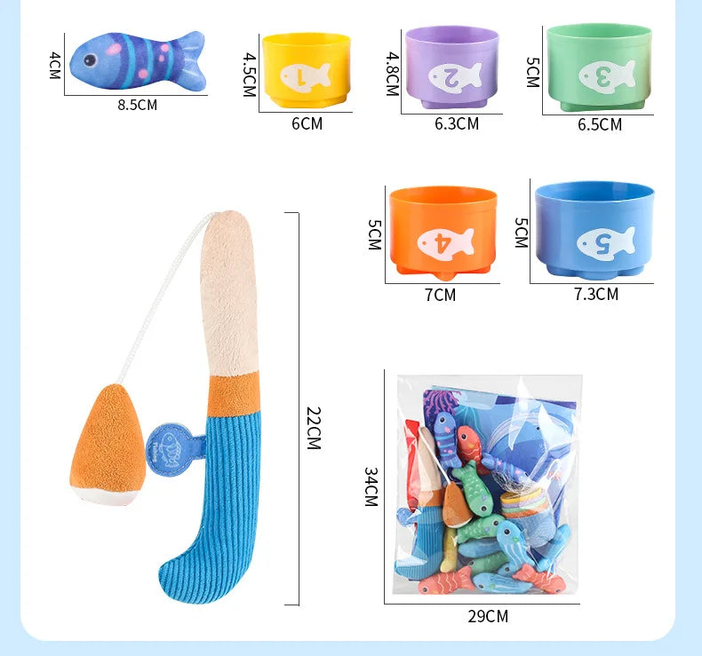 Montessori Cloth Fishing Game with Stacking Cups & Counting Set
