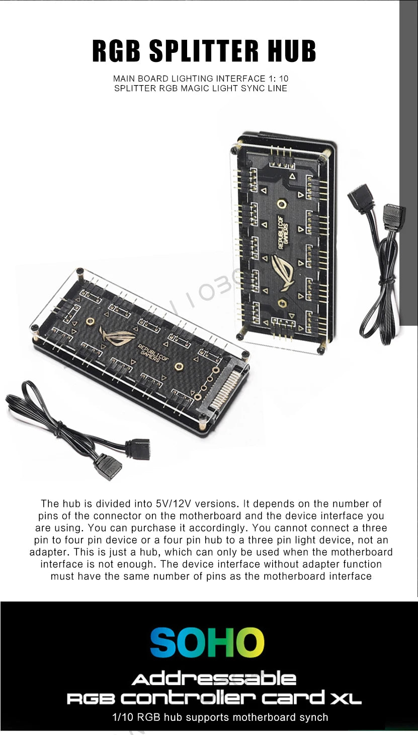 RGB Fan Hub with 5V 3-Pin ARGB & 12V 4-Pin Support
