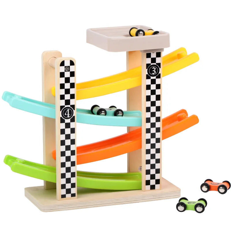 Wooden Push-and-Go Race Cars for Kids – Set of 4 Mini Toy Vehicles