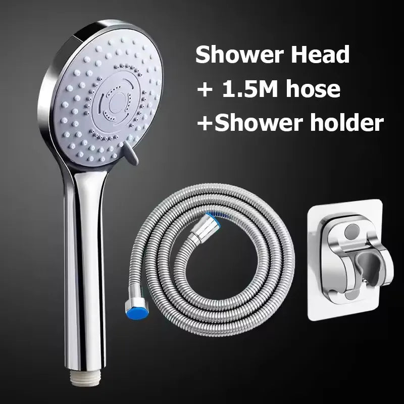 Silber-Duschkopf, Schlauch und Halter-Set für eine Handbrause mit hohem Druck.