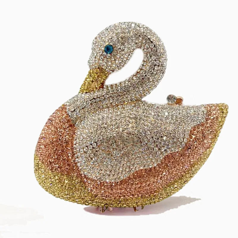 Swan Shaped Crystal Evening Clutch with Rhinestone Accents