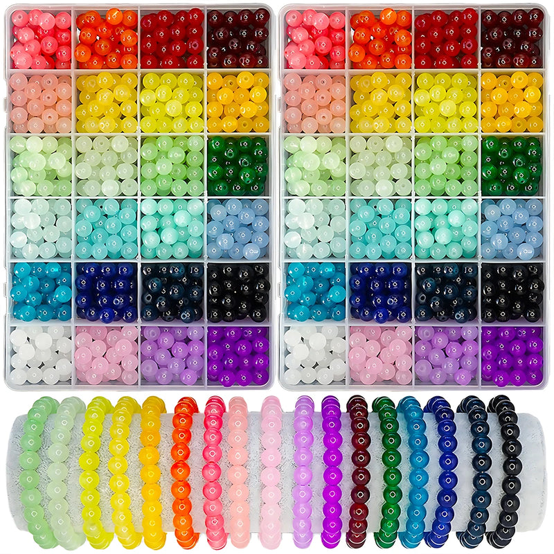 24-Color 8mm Glass Bead Bracelet Kit