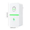 A white voltage stabilizer and energy saver plug device with a green indicator light.