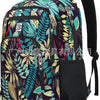 Sac à dos d'ordinateur portable de voyage d'affaires à motifs avec fond violet foncé et motifs de feuilles bleu sarcelle, ver