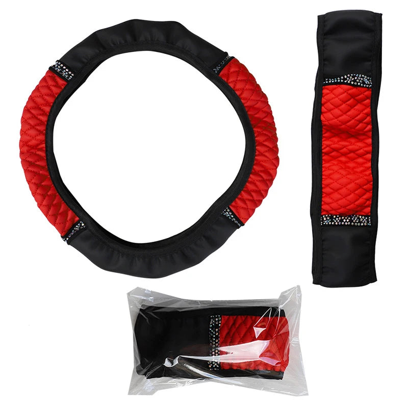 Rhinestone PU Leather Steering Wheel Cover
