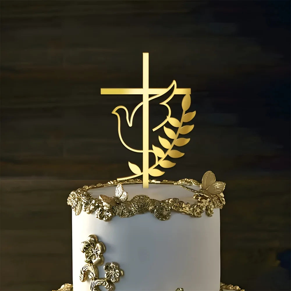 Elegant Gold Acrylic Cross Cake Toppers for Religious Celebrations