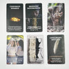 A set of nine oracle cards featuring various themes like unspoken desires, bridging differences, intrigued feelings, facade o