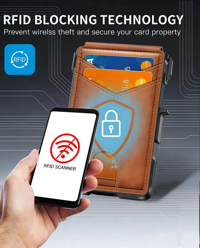 Slim RFID-Blocking Leather Wallet with Magnetic Money Clip