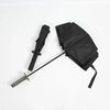 Black folding parasol and katana sword displayed on a white background.