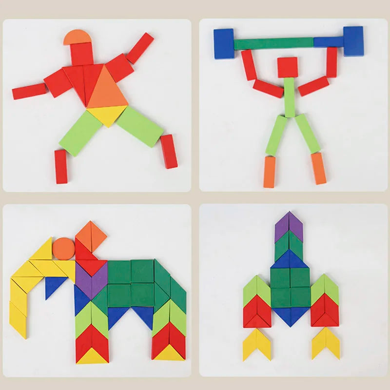 Wooden Shape Matching Puzzle Set with 102 Blocks and 48 Cards