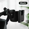 Black 2-in-1 stroller cup holder and phone mount clamp attached to a stroller frame.