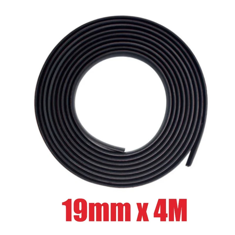 Black rubber seal strip for car windshield and door gaps, 19mm x 4 meters long.