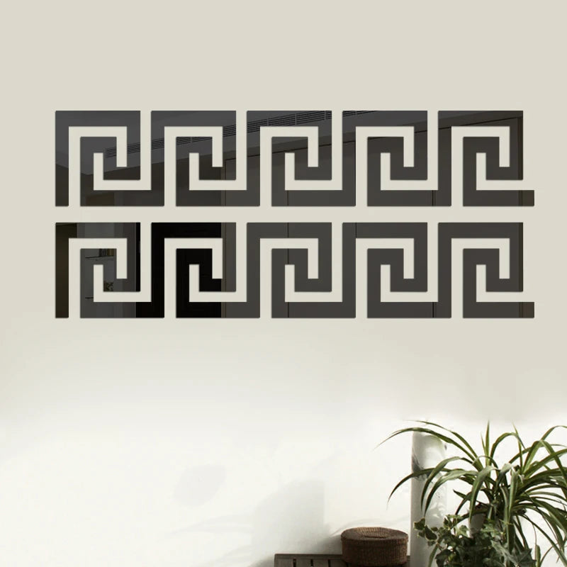 Black and white geometric maze pattern acrylic mirror wall stickers for decorative borders