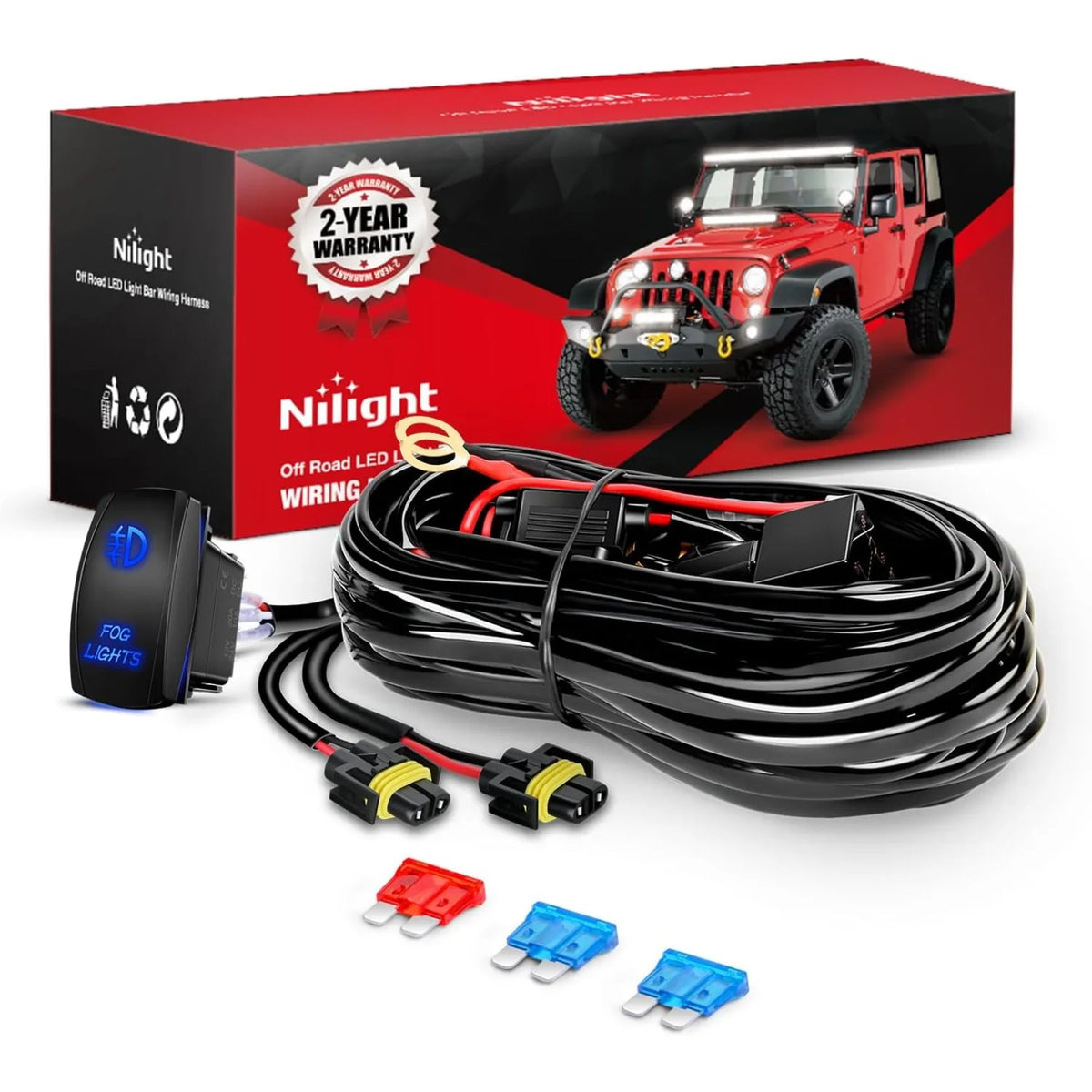 12V Heavy Duty Fog Light Wiring Harness Kit with Relay and Rocker Switch