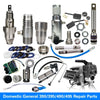 Repair parts kit for an airless sprayer pump including plunger rod, valve components, and related tools