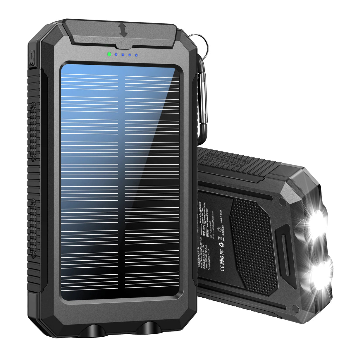 10000mAh Solar Power Bank with Dual USB and USB-C Output