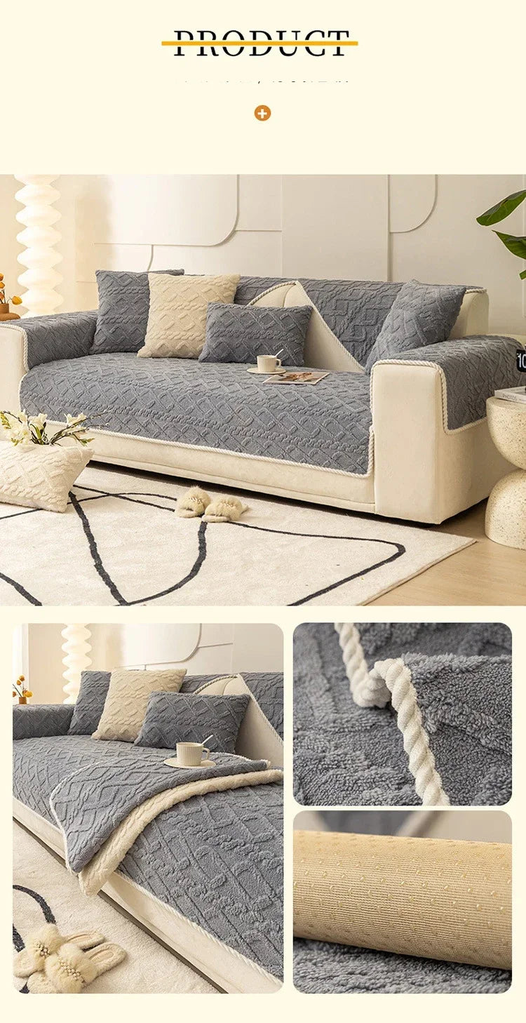 Plush Non-Slip Sofa Cover with Quilted Cotton