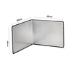 A rectangular foldable stainless steel splatter guard shown in a flat, open position with dimensions of 40cm by 40cm.