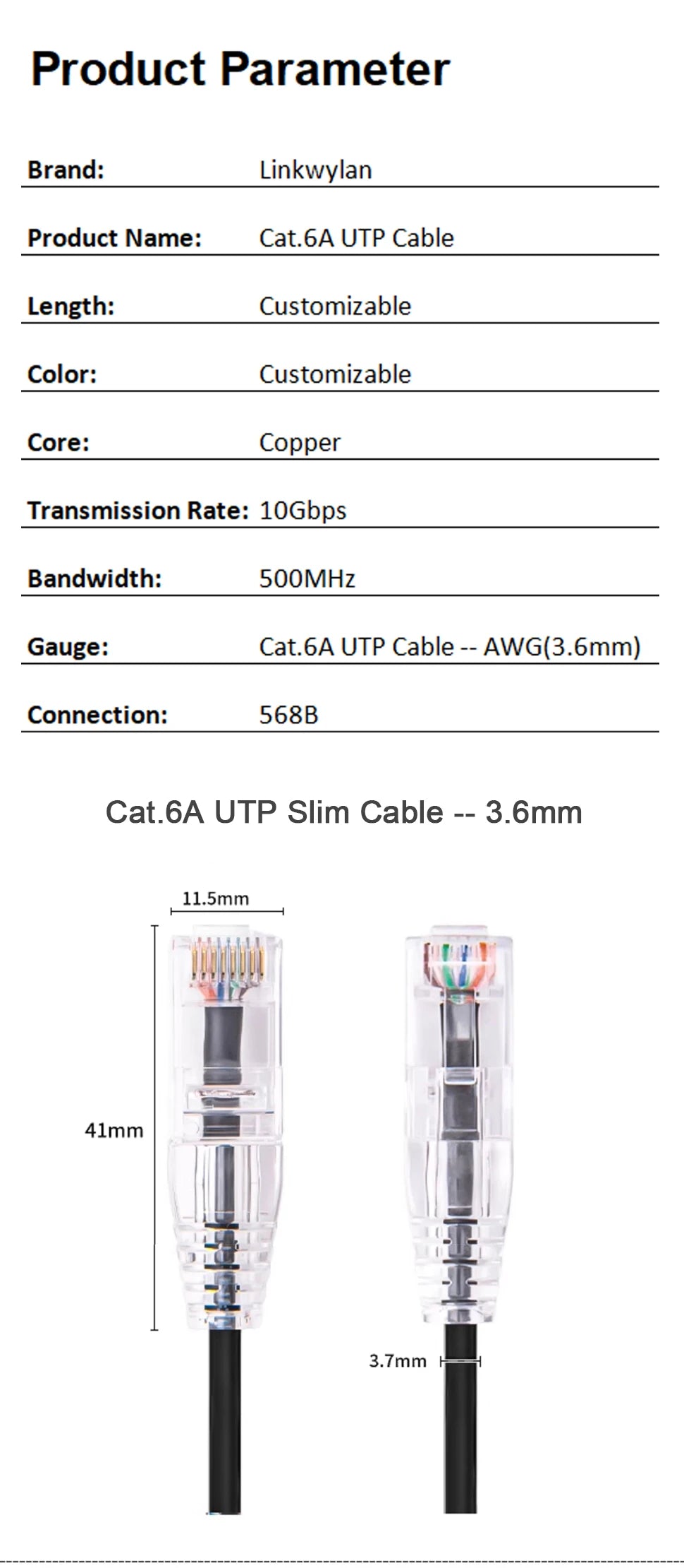 Slim Cat6A Ethernet Patch Cables – 28AWG UTP RJ45 (5-Pack)