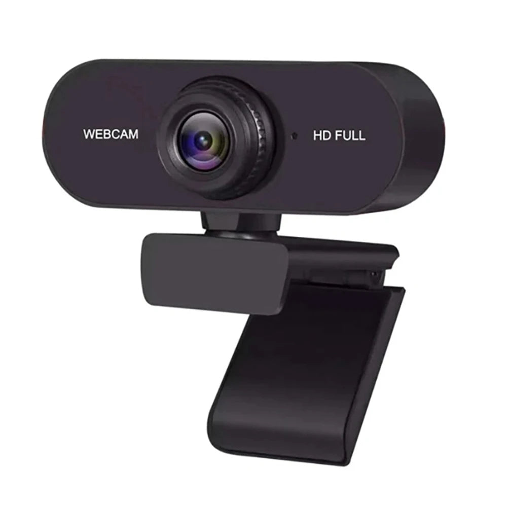 Schwarze HD-Webcam mit sichtbarer Linse, für Desktop und Laptop geeignet.