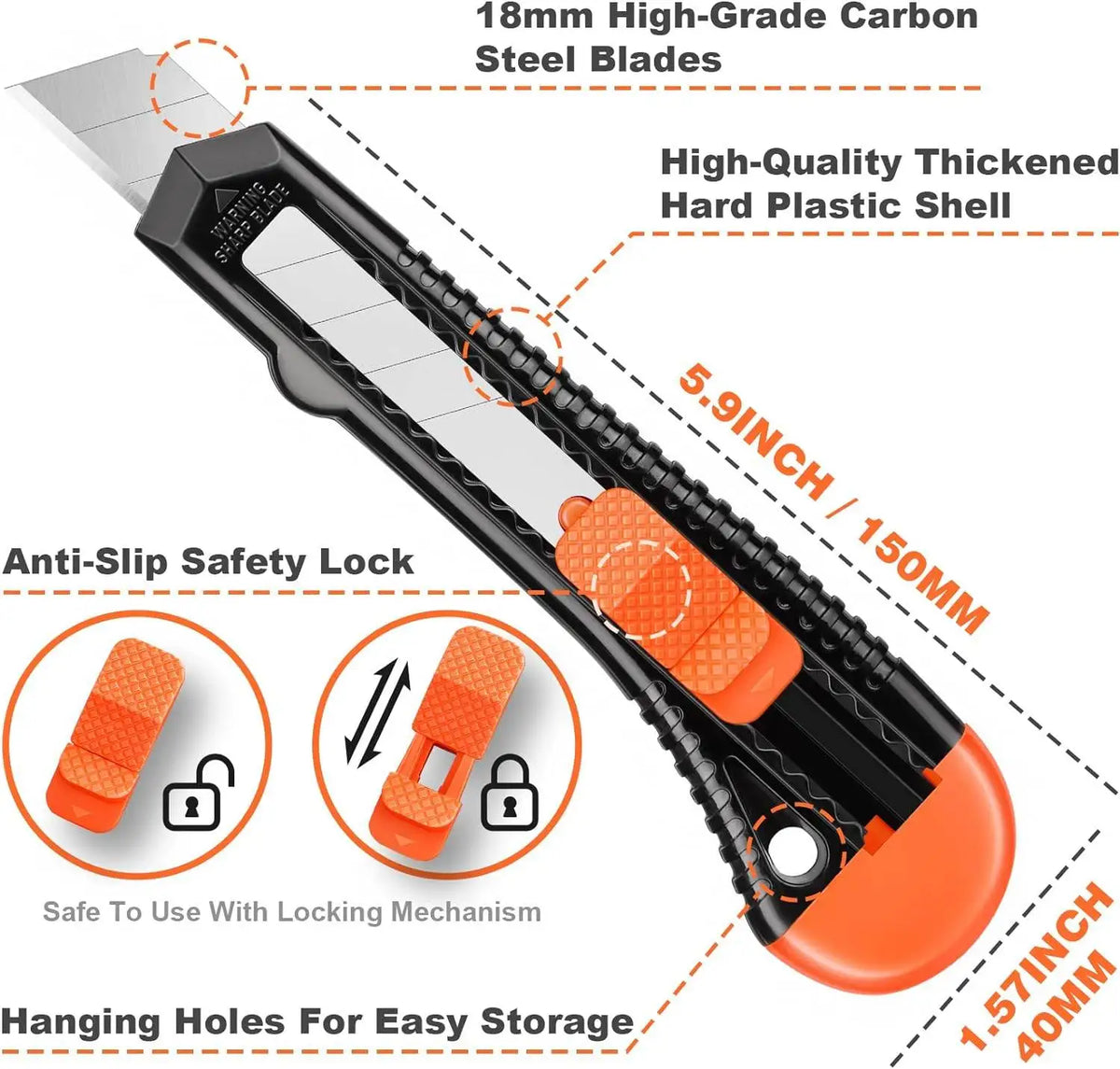 3-Pack Retractable Utility Knife Set with 10 Replacement Blades