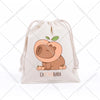 A beige drawstring storage bag featuring a cute, round capybara face design.