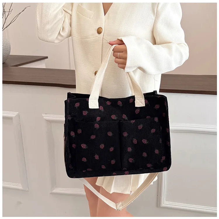 Strawberry Bowknot Canvas Tote Bag