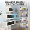 Magnetic storage rack with multiple compartments for storing items like microwave ovens, metal doors, washing machines, and r