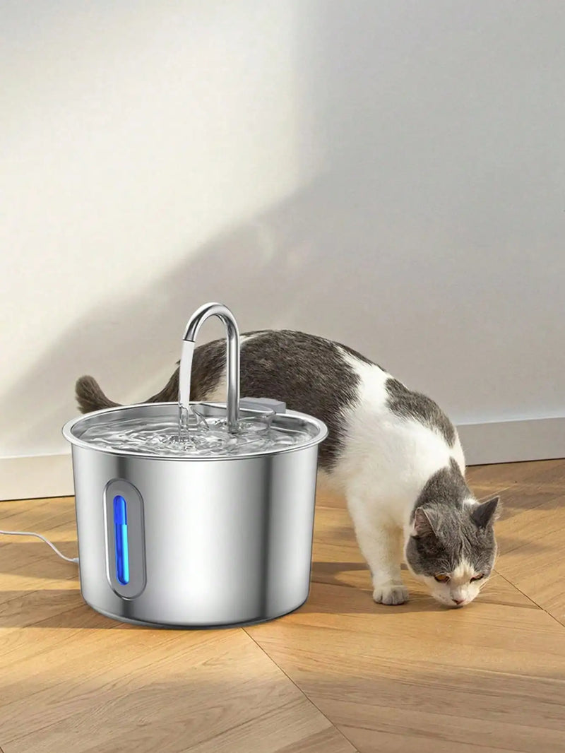 Stainless Steel Cat Water Fountain with LED Light