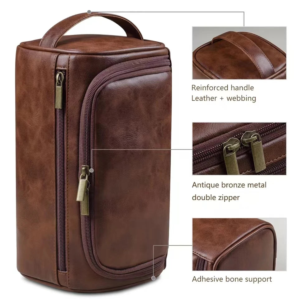 Hanging Leather Toiletry Bag with Durable Water-Resistant Design