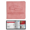 A pink leather card holder wallet displaying a line drawing of a car and the text Registration & Insurance.