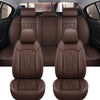 Brown full coverage PU leather car seat covers shown in the interior of a vehicle.