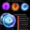 A close-up view of a blue crystal glow yo-yo demonstrating smooth spin and anti-drop design features.