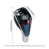 A close-up view of a universal LED illuminated crystal gear shift knob with a silver base and blue translucent top.