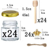 Set of 24 mini glass honey jars with wood dippers and gold lids