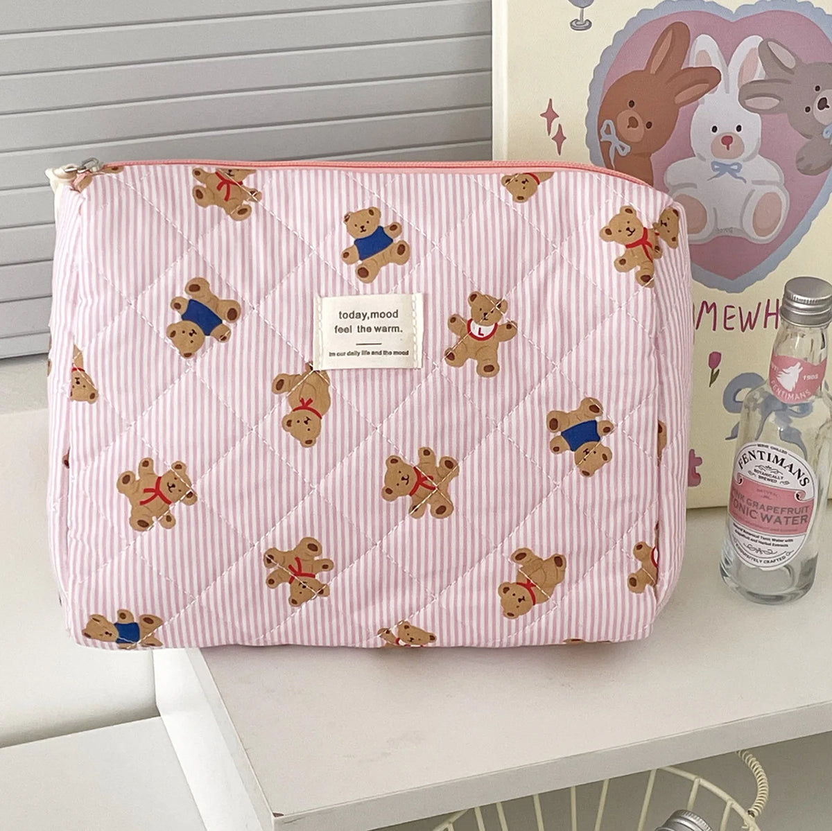 Striped Bear Large-Capacity Makeup Bag