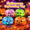 Colección de juguetes para apretar tipo calabaza de Halloween, en colores rosa, verde, azul y naranja.
