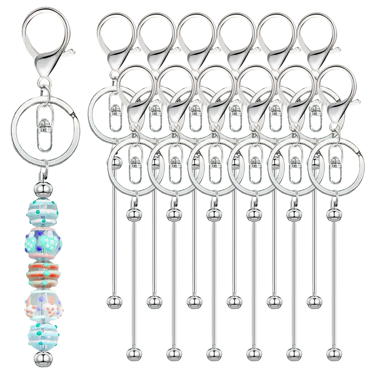 A set of silver metal beadable keychain bars for DIY jewelry making
